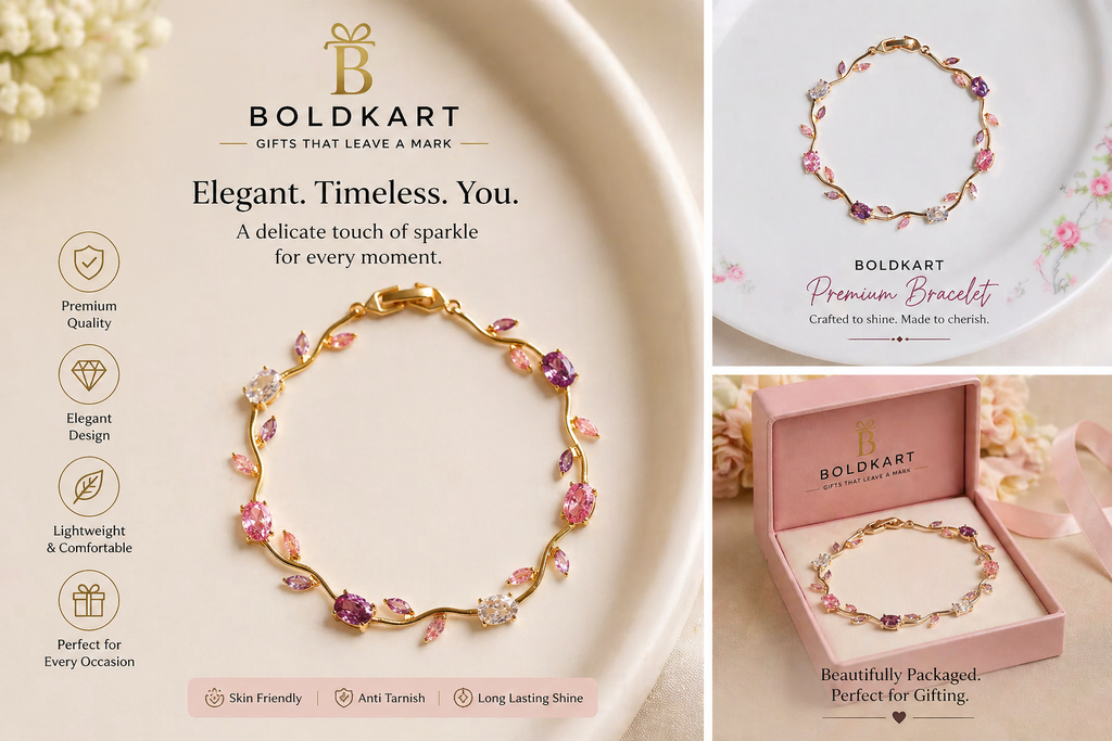 Boldkart Tulip Bracelet for Women | Elegant Gold Plated Floral Crystal Bracelet