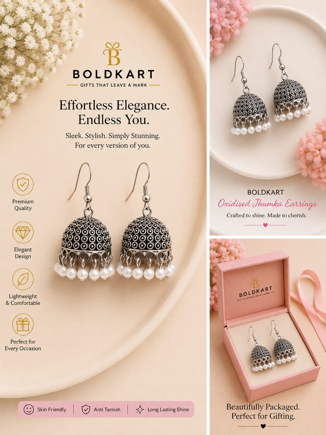 Boldkart Oxidised Jhumka Earrings