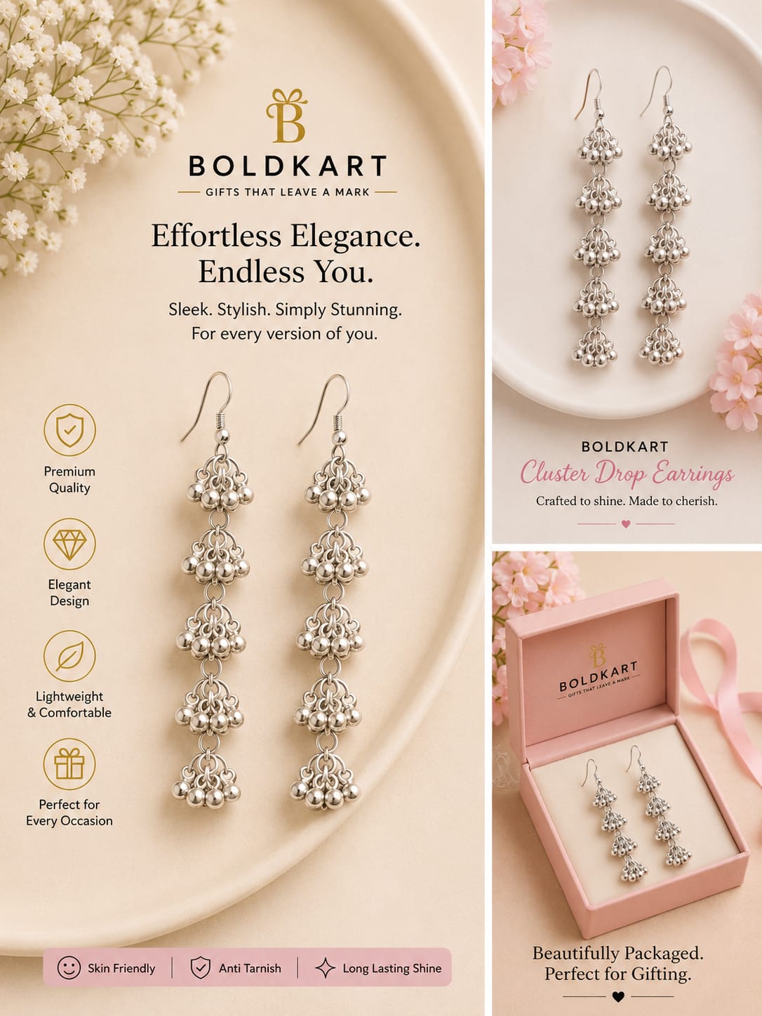 Boldkart Cluster Drop Earrings
