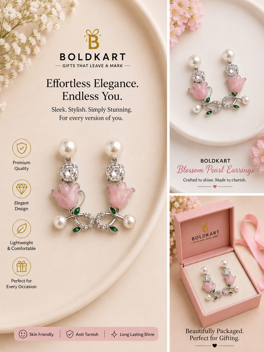 Boldkart Pearl Drop Earrings for Women