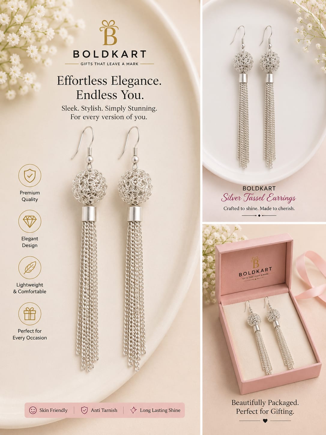 Boldkart Silver Tassel Earrings